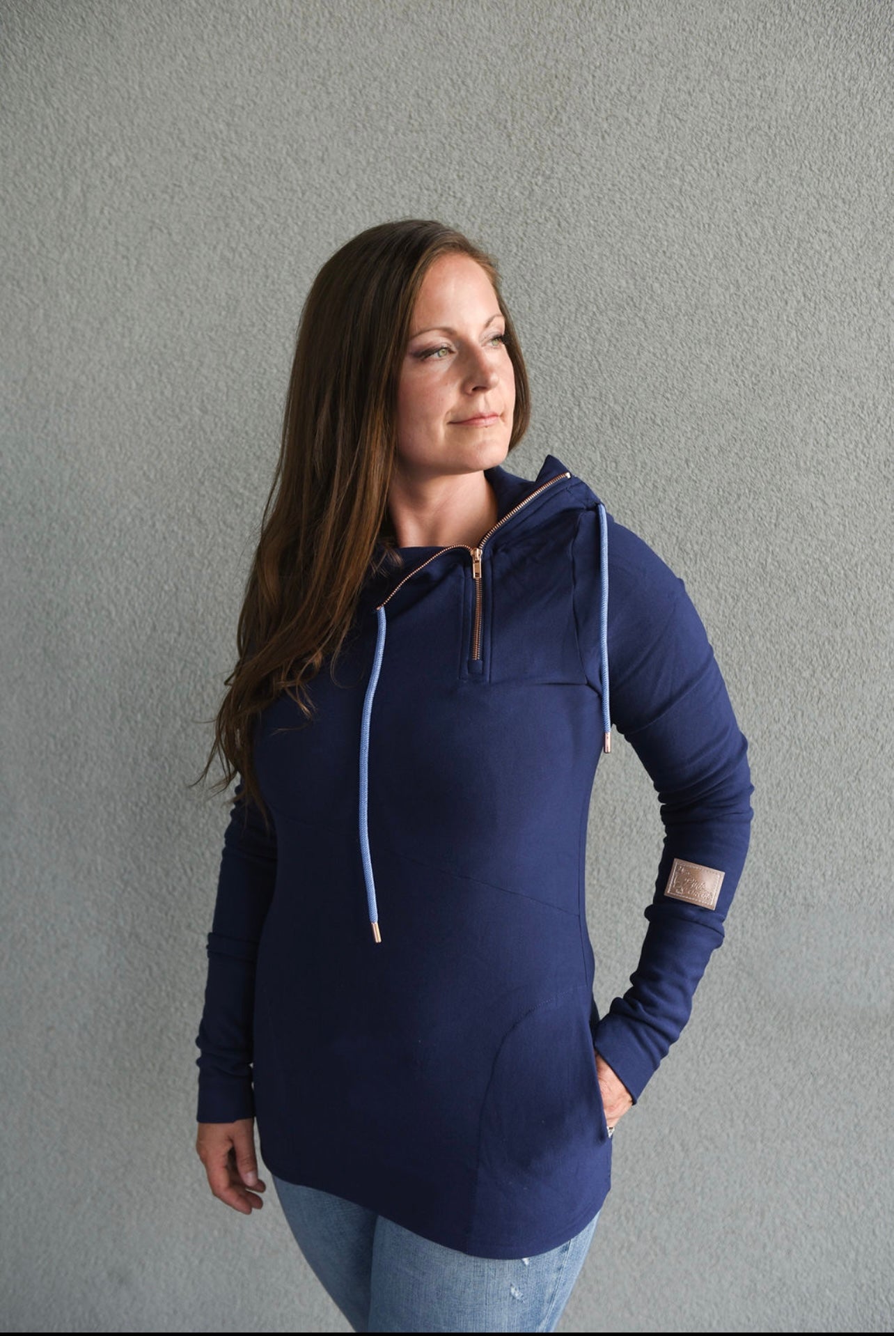 Pink Cement- 1/4 Zip- Navy Blue with Blue