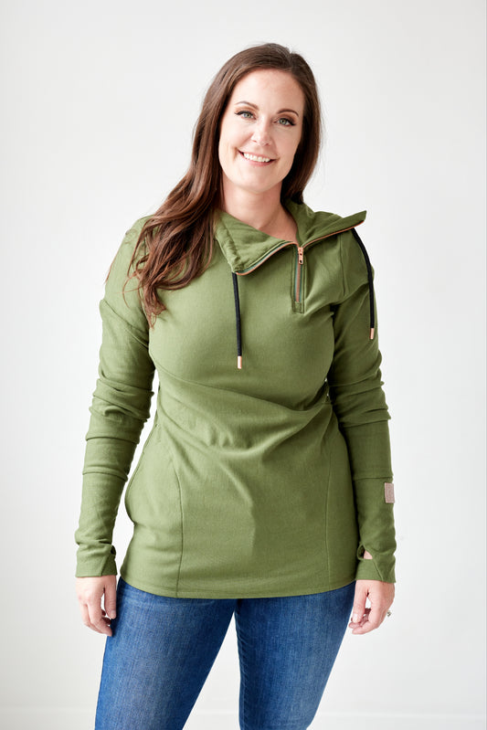 Pink Cement- 1/4 Zip- Moss with Black