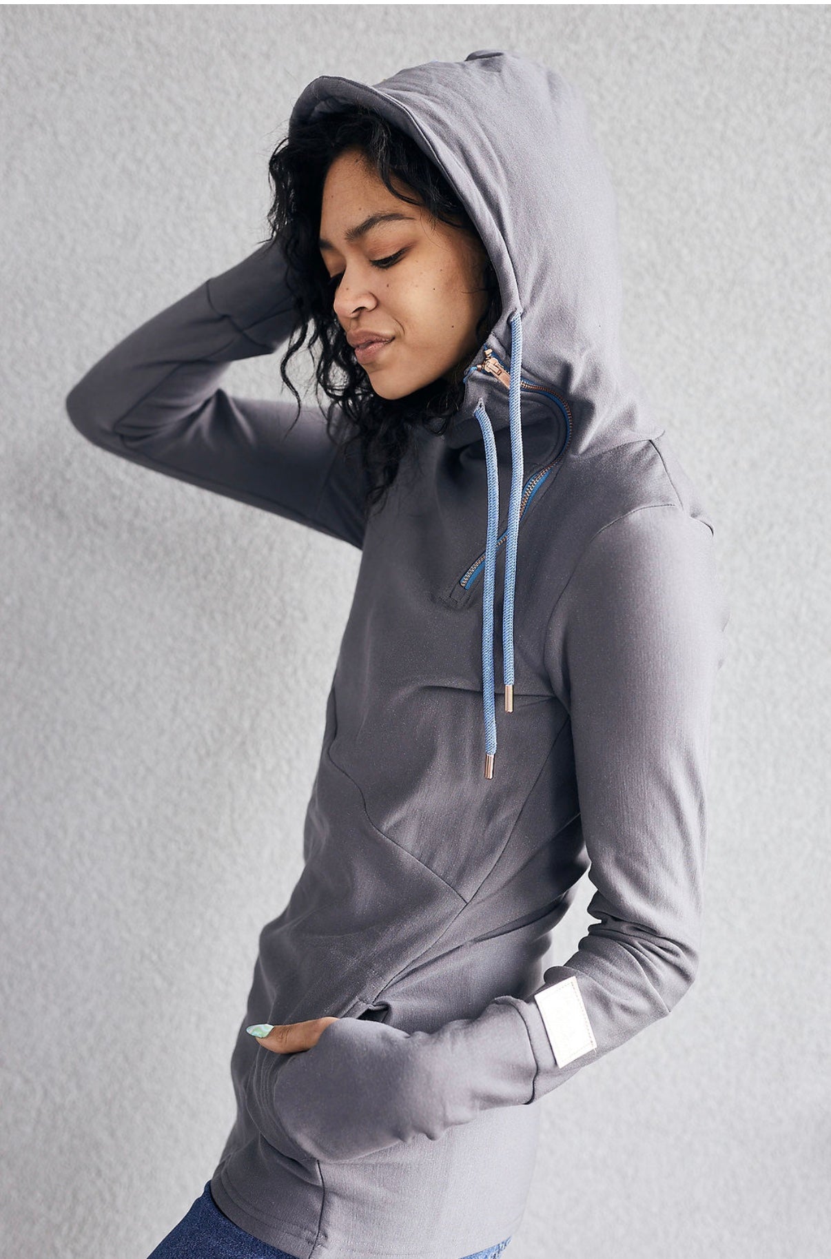 Pink Cement- 1/4 Zip- Grey with Blue- FINAL SALE