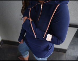 Pink Cement- 1/4 Zip- Navy Blue with Rose Gold