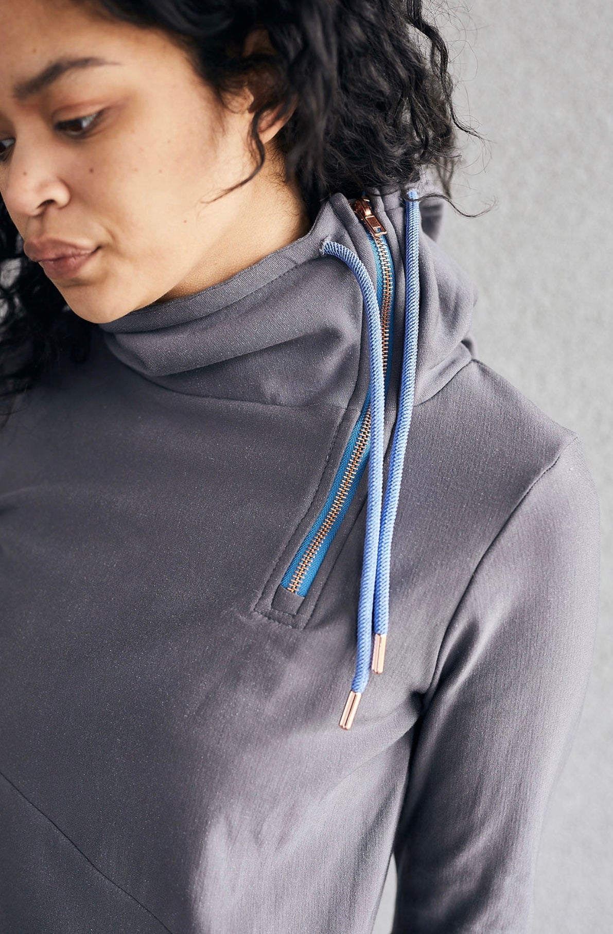 Pink Cement- 1/4 Zip- Grey with Blue- FINAL SALE